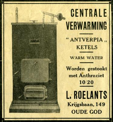 Mortsel: Vlaamse Kermis 1932 - Advertentie in programmaboekje : Centrale Verwarming L. Roelants